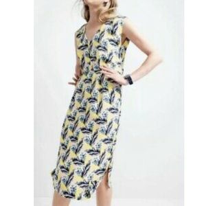 J Crew Silk Yellow and Blue Floral Sleeveless V-neck Midi Dress - Size 00